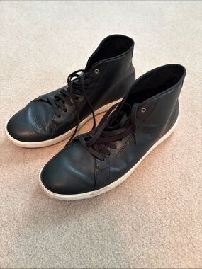 Cole Haan Black Leather High-Top Sneakers with White Sole Trim